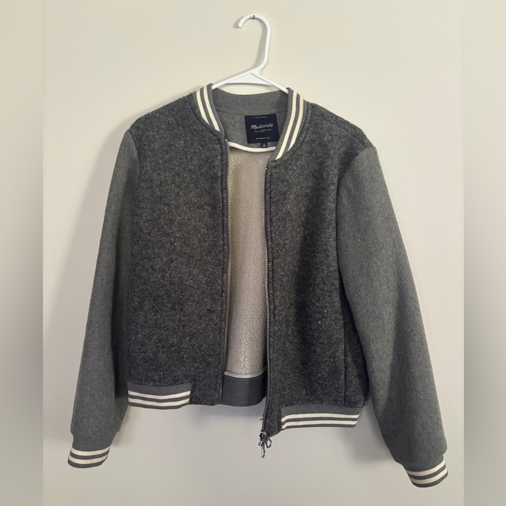 Madewell Two-Tone Gray Varsity Bomber Jacket